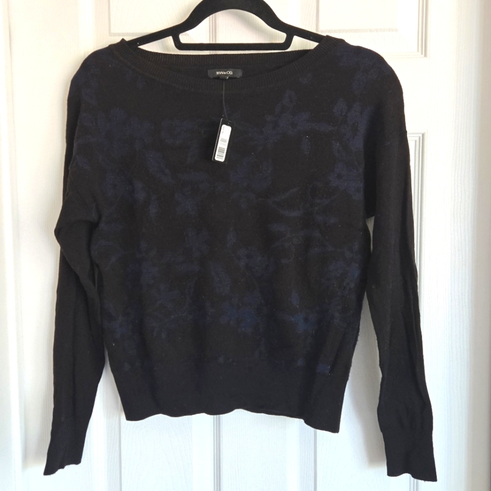RW&Co Black and Blue Jacquard Sweater